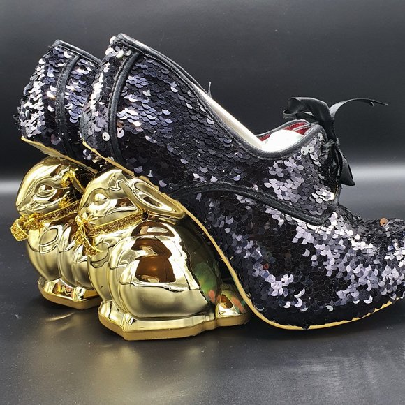 Irregular Choice Shoes - Irregular Choice Disco Bunny shoes - Black Sequin